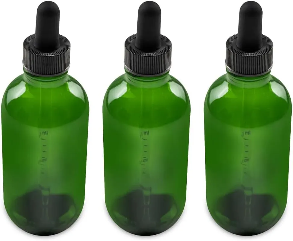 - 2 Pack - 4 Oz Glass Bottle with Dropper - Green - 22-400 Neck Finish - Boston round Bottles - Leakproof Essential Oils Bottles