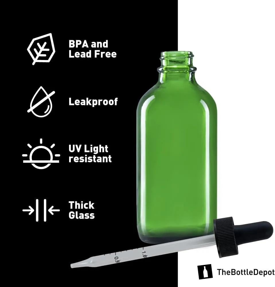 - 2 Pack - 4 Oz Glass Bottle with Dropper - Green - 22-400 Neck Finish - Boston round Bottles - Leakproof Essential Oils Bottles