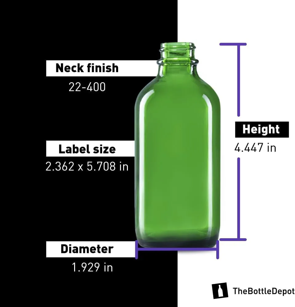 - 2 Pack - 4 Oz Glass Bottle with Dropper - Green - 22-400 Neck Finish - Boston round Bottles - Leakproof Essential Oils Bottles