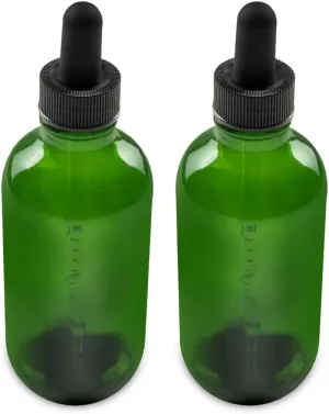 - 2 Pack - 4 Oz Glass Bottle with Dropper - Green - 22-400 Neck Finish - Boston round Bottles - Leakproof Essential Oils Bottles