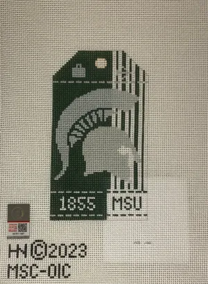 * Hedgehog Needlepoint Michigan State Collegiate Retro Travel Tag