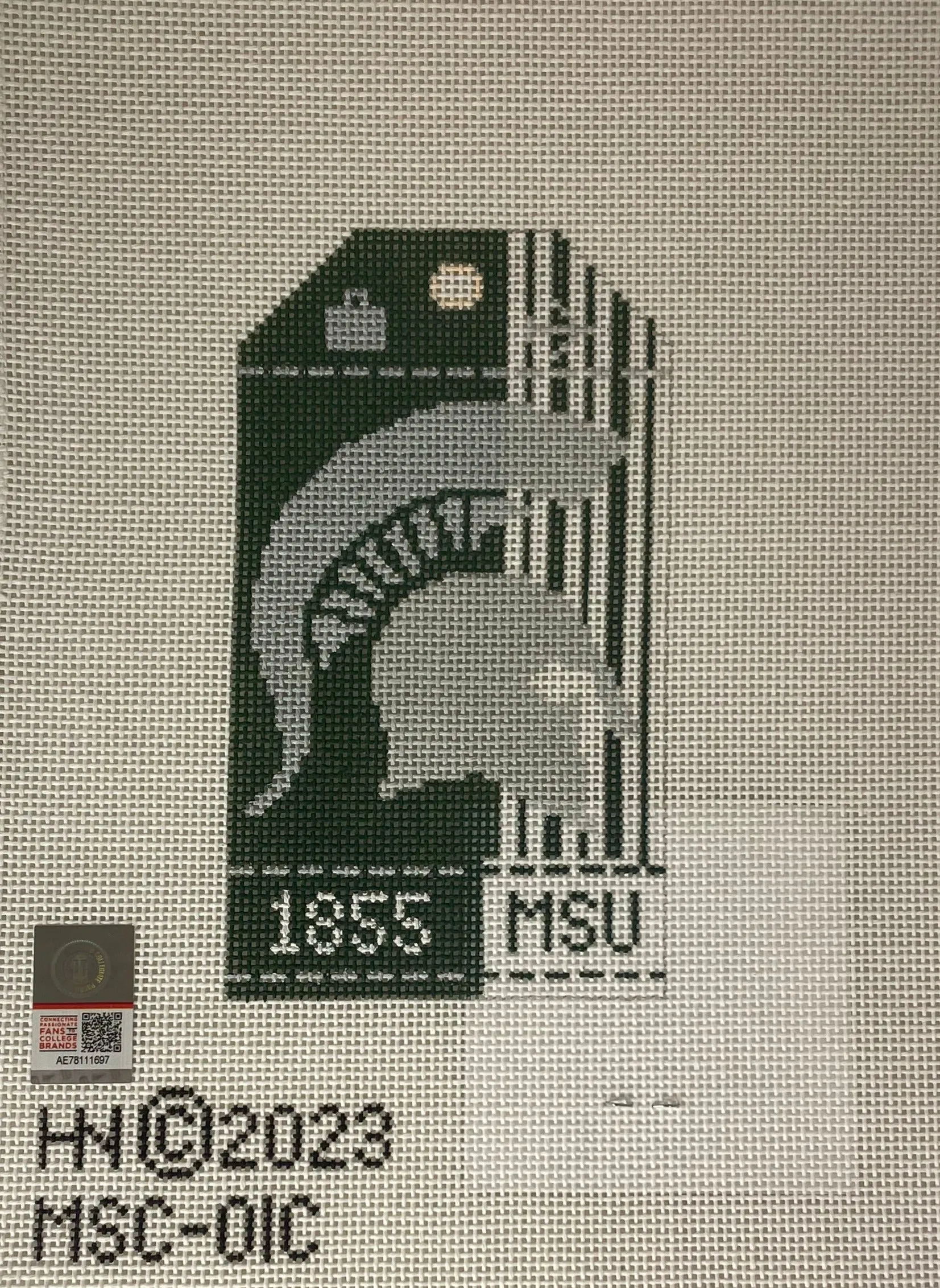 * Hedgehog Needlepoint Michigan State Collegiate Retro Travel Tag