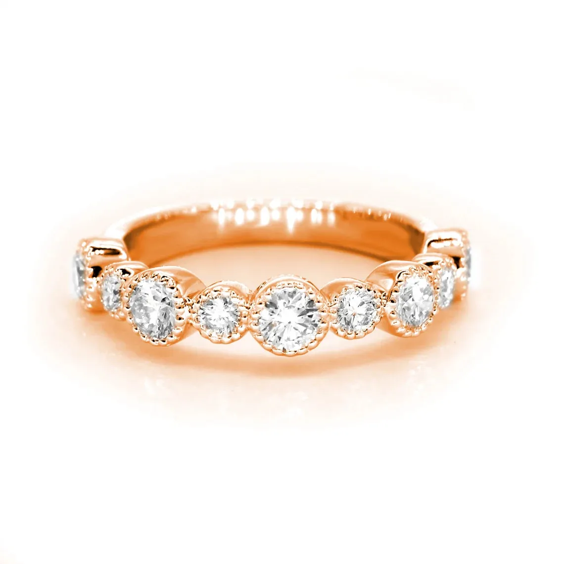 0.85 ct. Round Diamond Wedding Stackable Band, Bezel Set Milgrain Accent Ring
