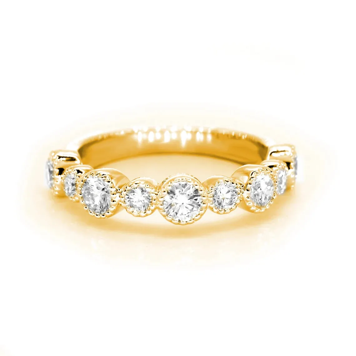 0.85 ct. Round Diamond Wedding Stackable Band, Bezel Set Milgrain Accent Ring