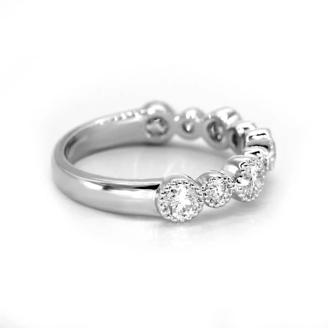 0.85 ct. Round Diamond Wedding Stackable Band, Bezel Set Milgrain Accent Ring