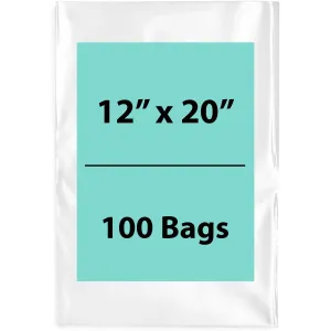 12X20 inches Clear Flat Poly Bags 4Mil Open Top (LDPE)