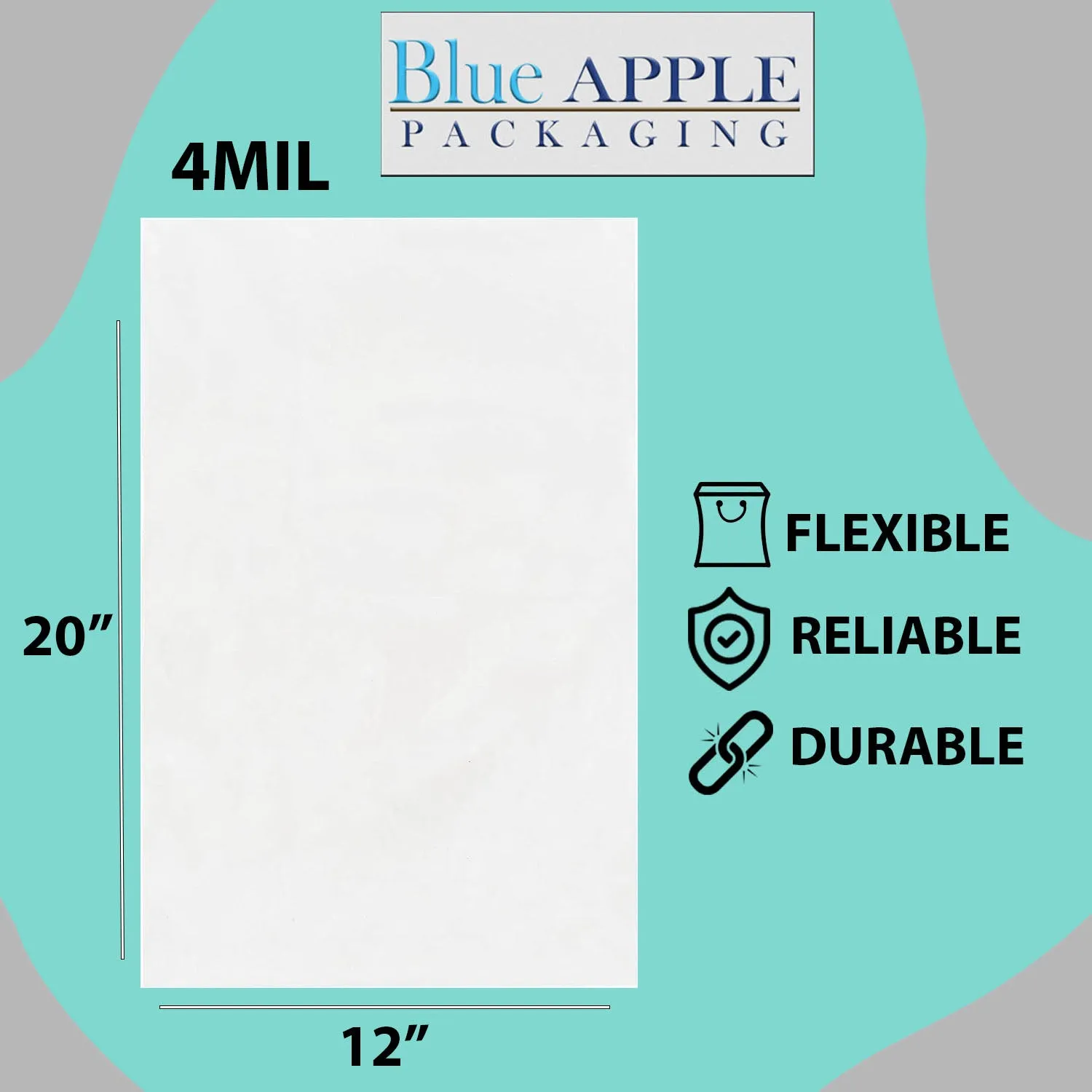 12X20 inches Clear Flat Poly Bags 4Mil Open Top (LDPE)