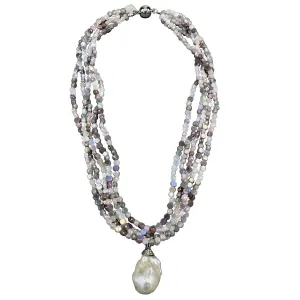 191-26-S | 5-STRAND MIX MAUVE CRYSTALS W/ WILD PEARL DROP