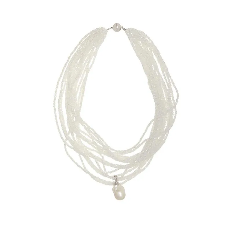 192-01-S | WHITE CRYSTAL NECKLACE w/DETACHABLE WILD PEARL