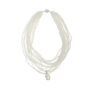 192-01-S | WHITE CRYSTAL NECKLACE w/DETACHABLE WILD PEARL