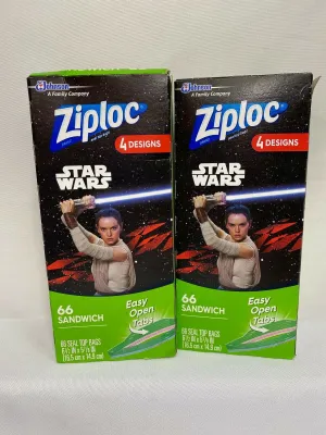 (2) Ziploc 66 Sandwich Bags Star Wars 6 1/2 x 5 7/8 Seal Top 132 Poly Zipper