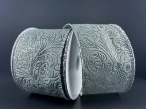 2.5" Glittered Embossed Flowers: Silver (10 Yards) 72433-40-16
