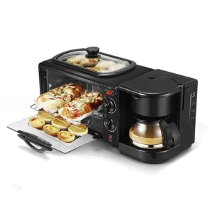3-in-1 Electric Breakfast Machine, Multifunction Coffee Maker, Frying Pan and Mini Oven