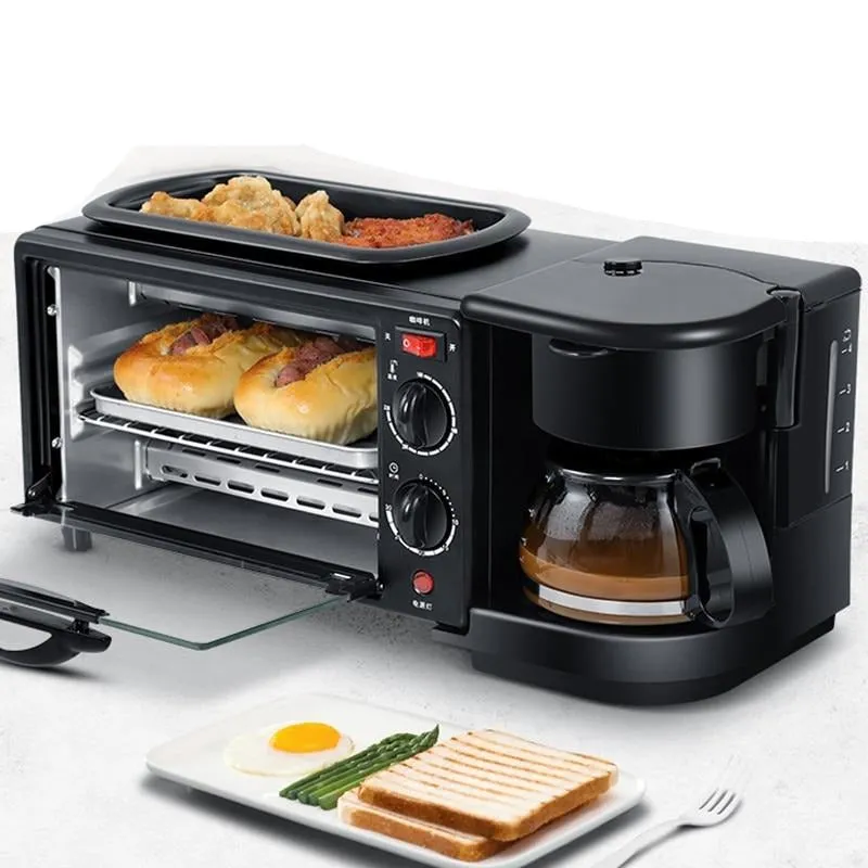 3-in-1 Electric Breakfast Machine, Multifunction Coffee Maker, Frying Pan and Mini Oven
