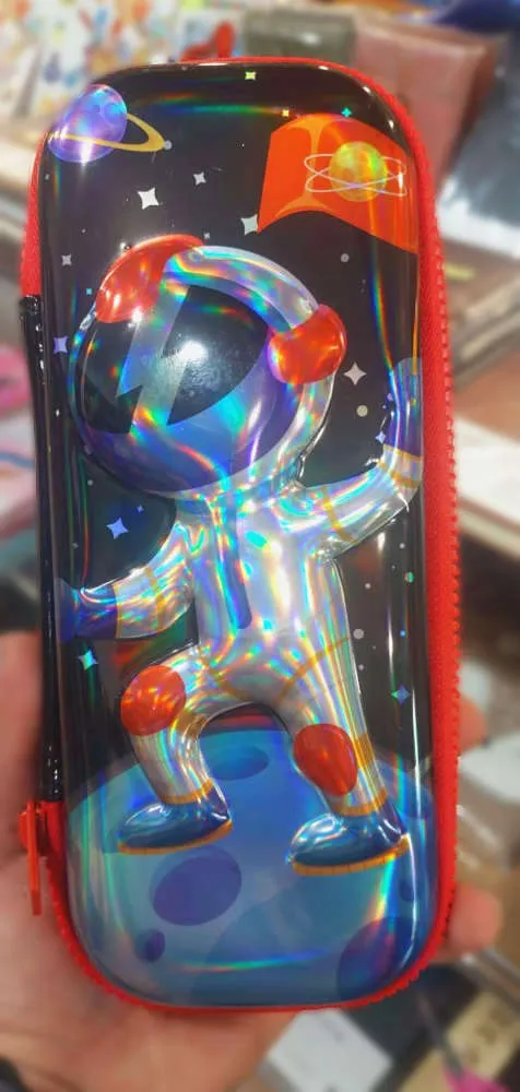 3D Embossed Astronaut Stationery Pouch Shining EVA Pencil Case Fancy Accessories Storage Pouch For Kids