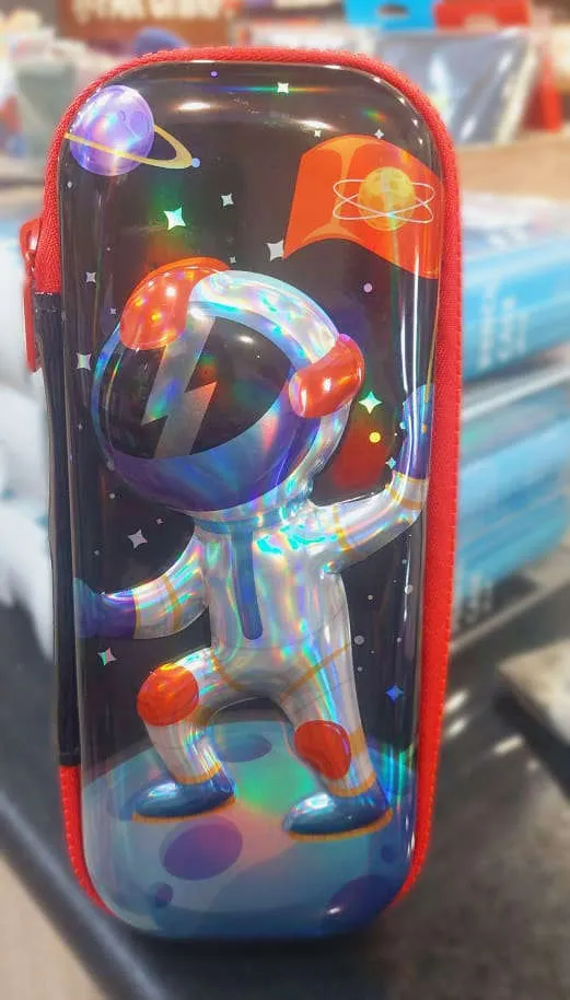 3D Embossed Astronaut Stationery Pouch Shining EVA Pencil Case Fancy Accessories Storage Pouch For Kids