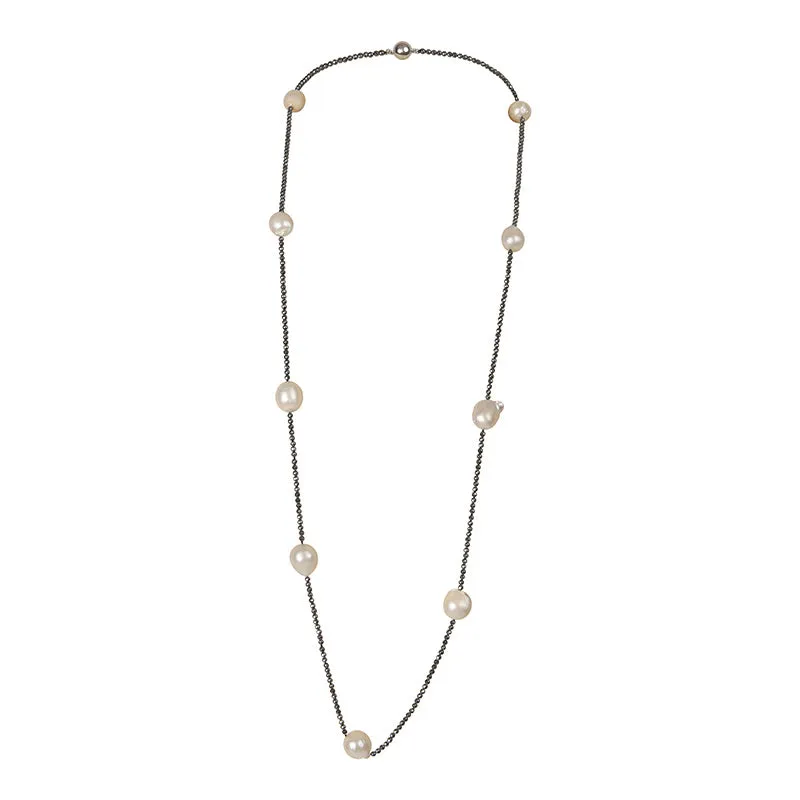 404-07 | GUNMETAL CRYSTAL & WILD PEARL NECKLACE