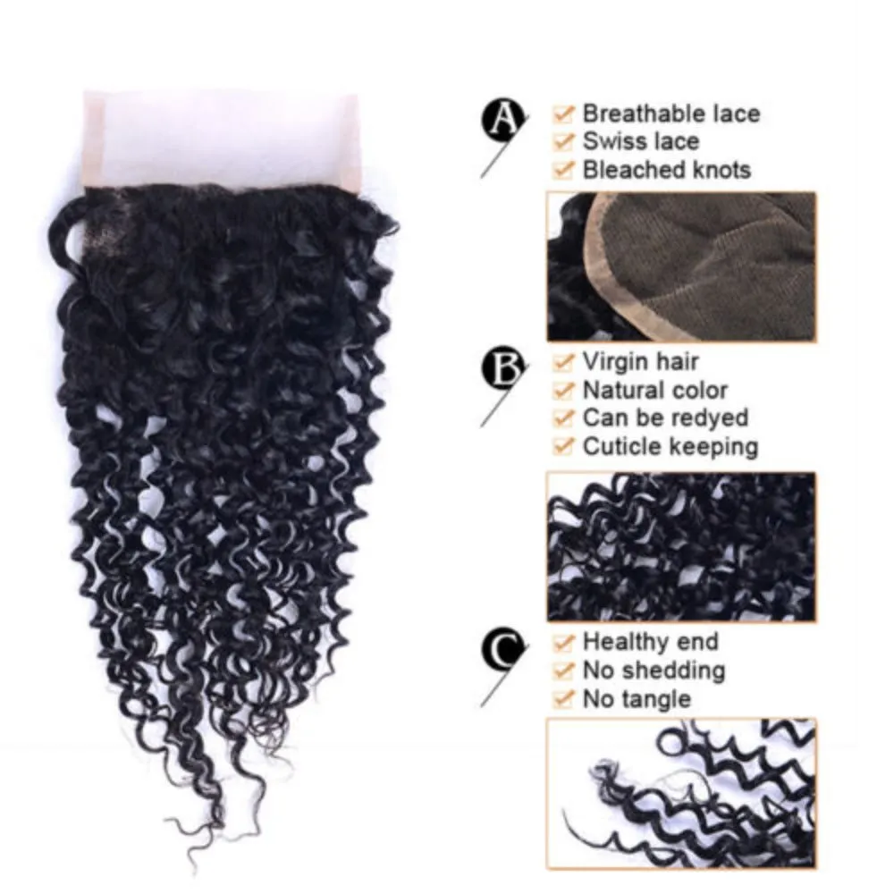 4x4 Kinky Curly Closure Free Part 100 Human Hair closure