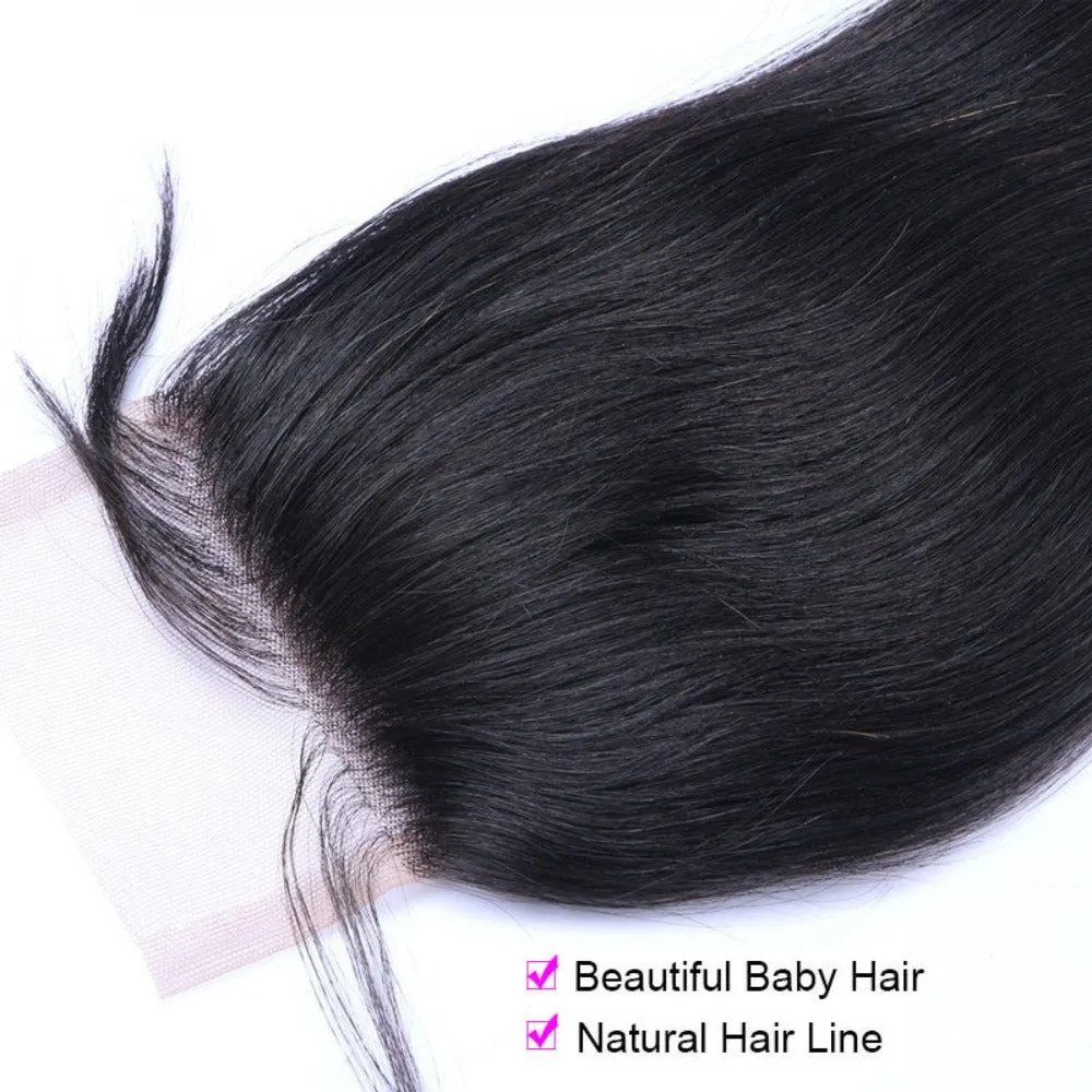 4X4 Straight Closure 100 Human Hair Unprocessed Closure