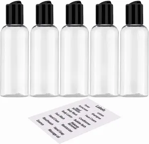 5 Pack 3.4 Oz Travel Bottles for Toiletries TSA Approved Leakproof Plastic Empty Travel Size Bottles Containers with Labels