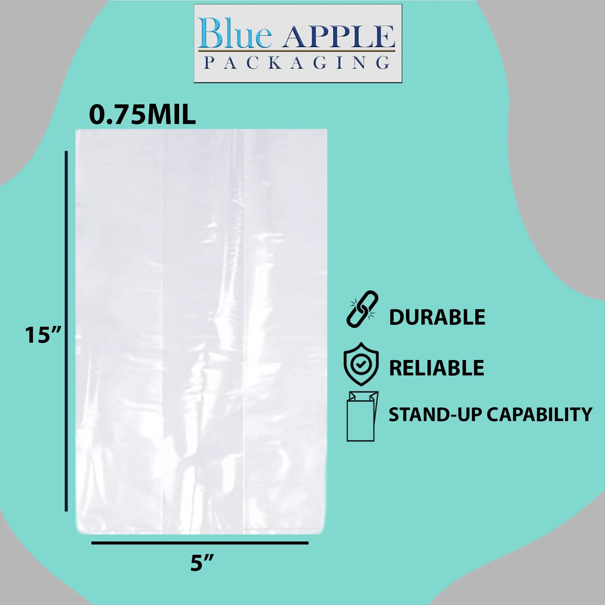 5X4.5X15 inches Clear Gusseted Poly Bags 0.75 Mil Low Density LDPE
