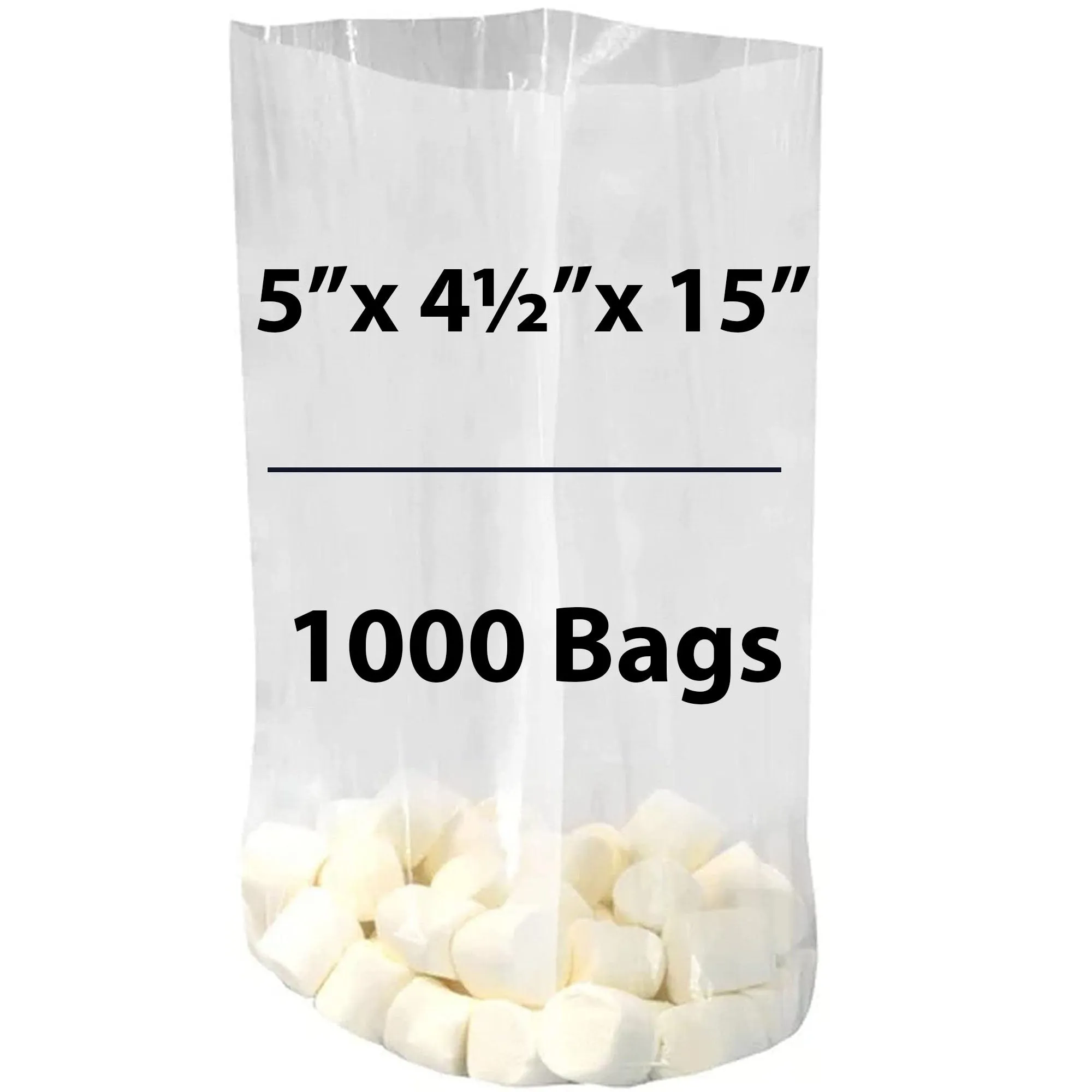 5X4.5X15 inches Clear Gusseted Poly Bags 0.75 Mil Low Density LDPE