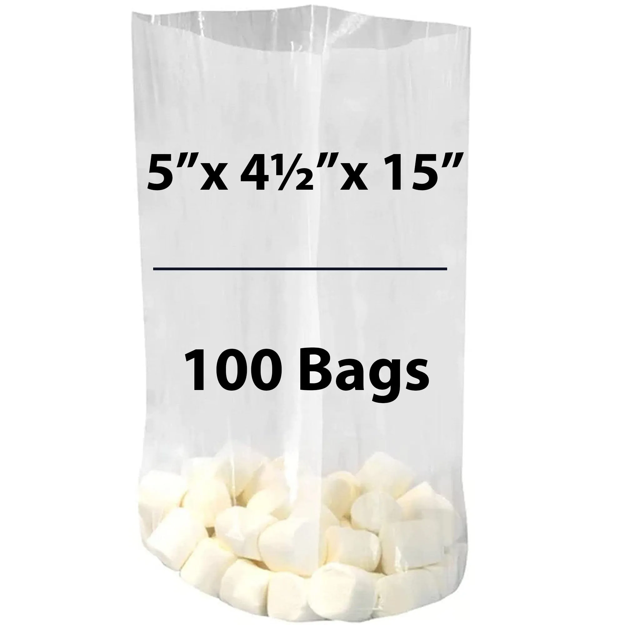 5X4.5X15 inches Clear Gusseted Poly Bags 0.75 Mil Low Density LDPE