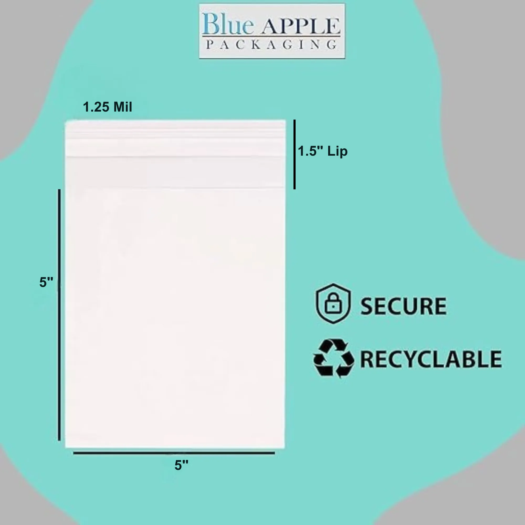 5X5 1.5 inches Lip and Tape Resealable Bags Co-Extruded 1.25 Mil PPE