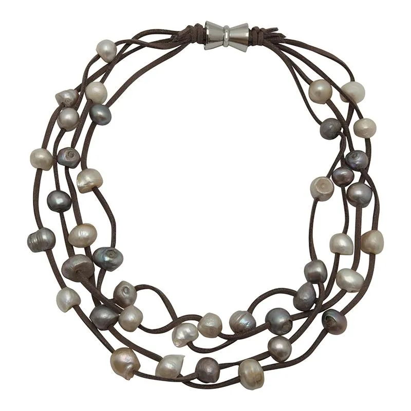 602-09-07 | GRAY SUEDE 4-STRAND MULTI PEARL NECKLACE