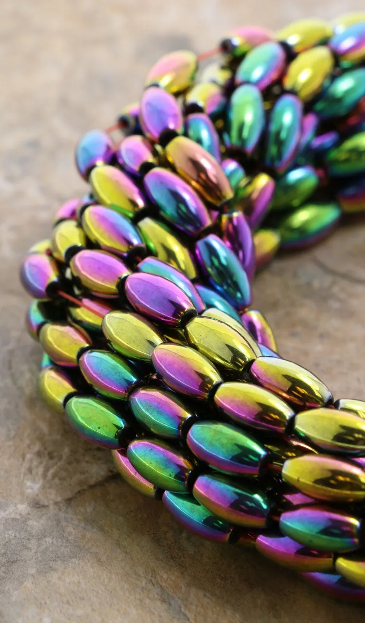 6X12mm Magnetic Hematite Rainbow Rice/Oval Mh43