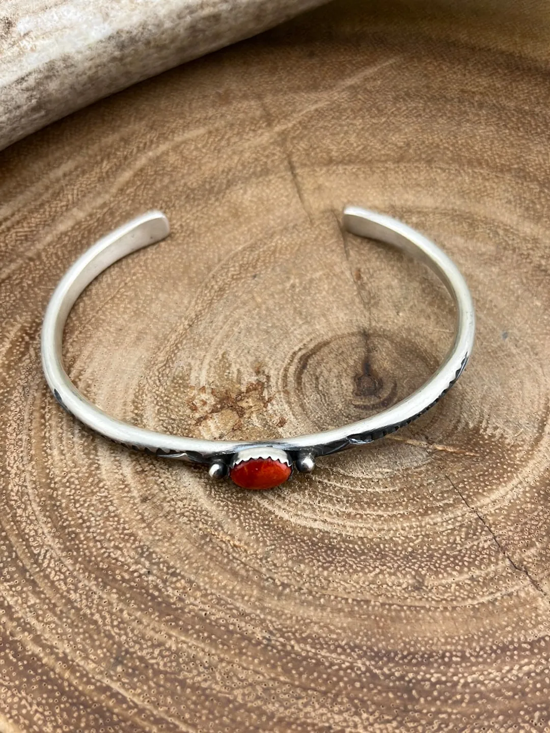 Aspen Slim Oval Spiny 3mm Stamped Sterling Cuff