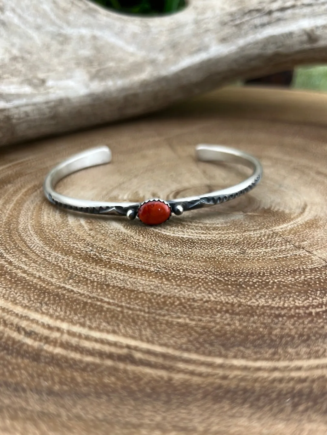 Aspen Slim Oval Spiny 3mm Stamped Sterling Cuff