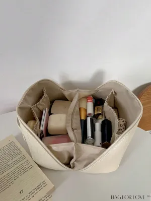 BagForLove - Embossed Letter Top-Handle Makeup Bag: Travel-Friendly PU Cosmetic Organizer with Zipper