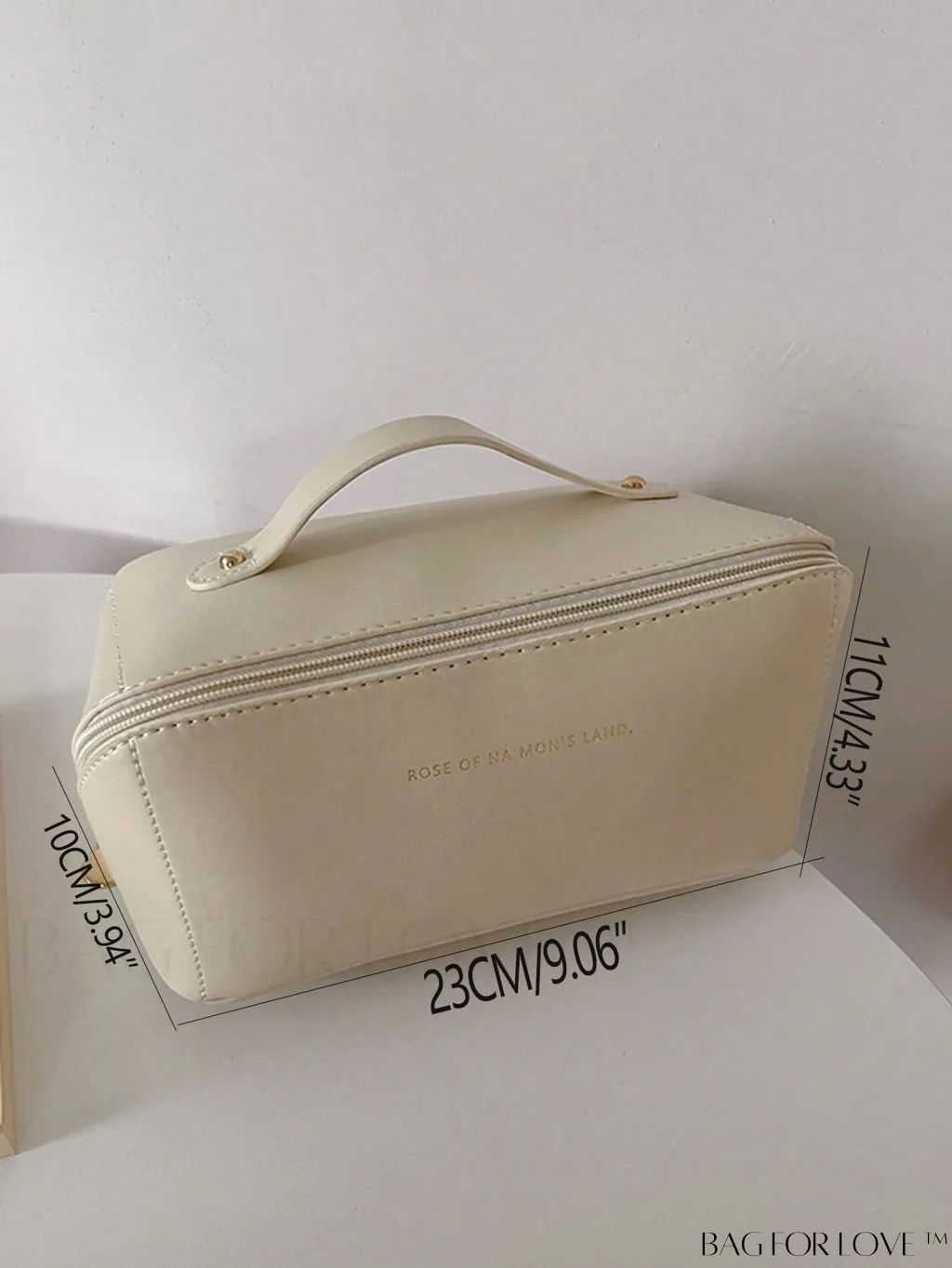 BagForLove - Embossed Letter Top-Handle Makeup Bag: Travel-Friendly PU Cosmetic Organizer with Zipper