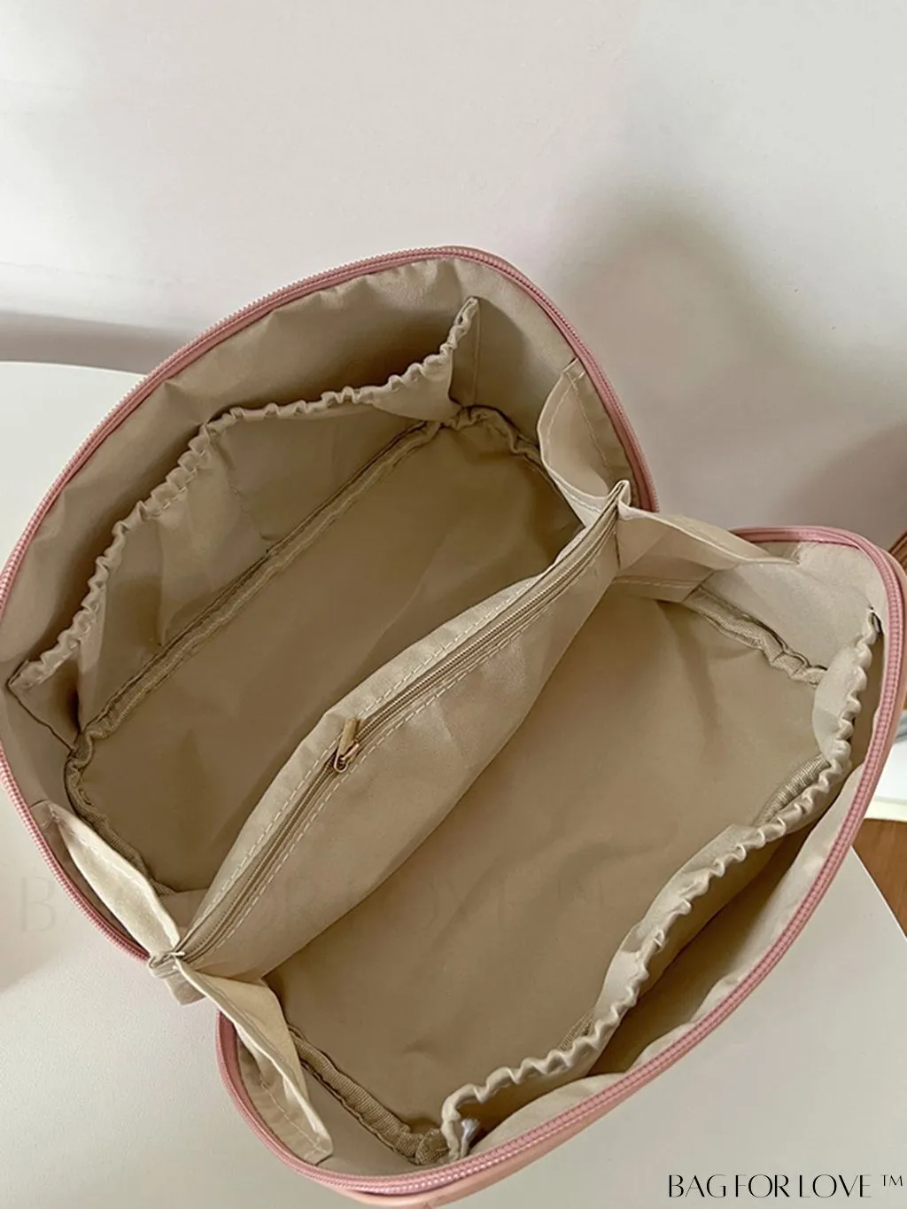 BagForLove - Embossed Letter Top-Handle Makeup Bag: Travel-Friendly PU Cosmetic Organizer with Zipper