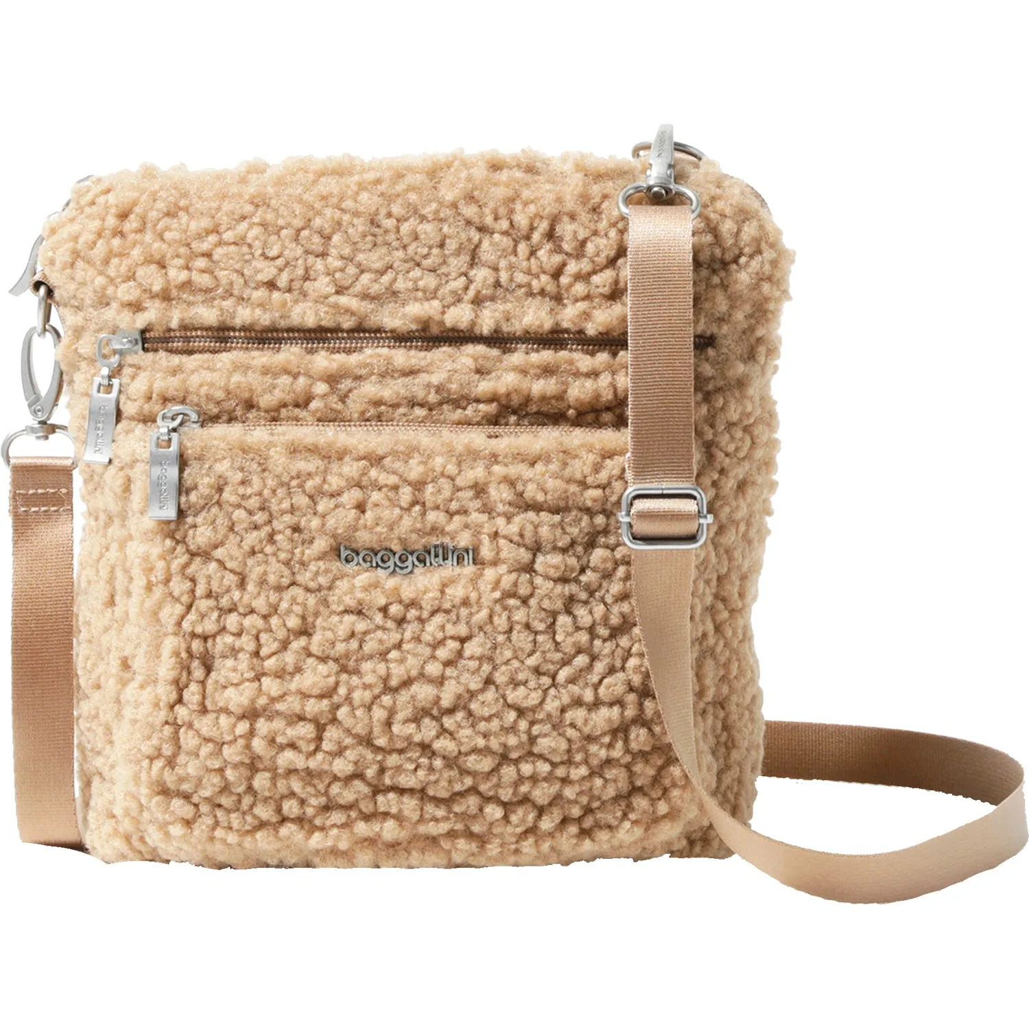 Baggallini Modern Pocket Crossbody Taupe Faux Shearling