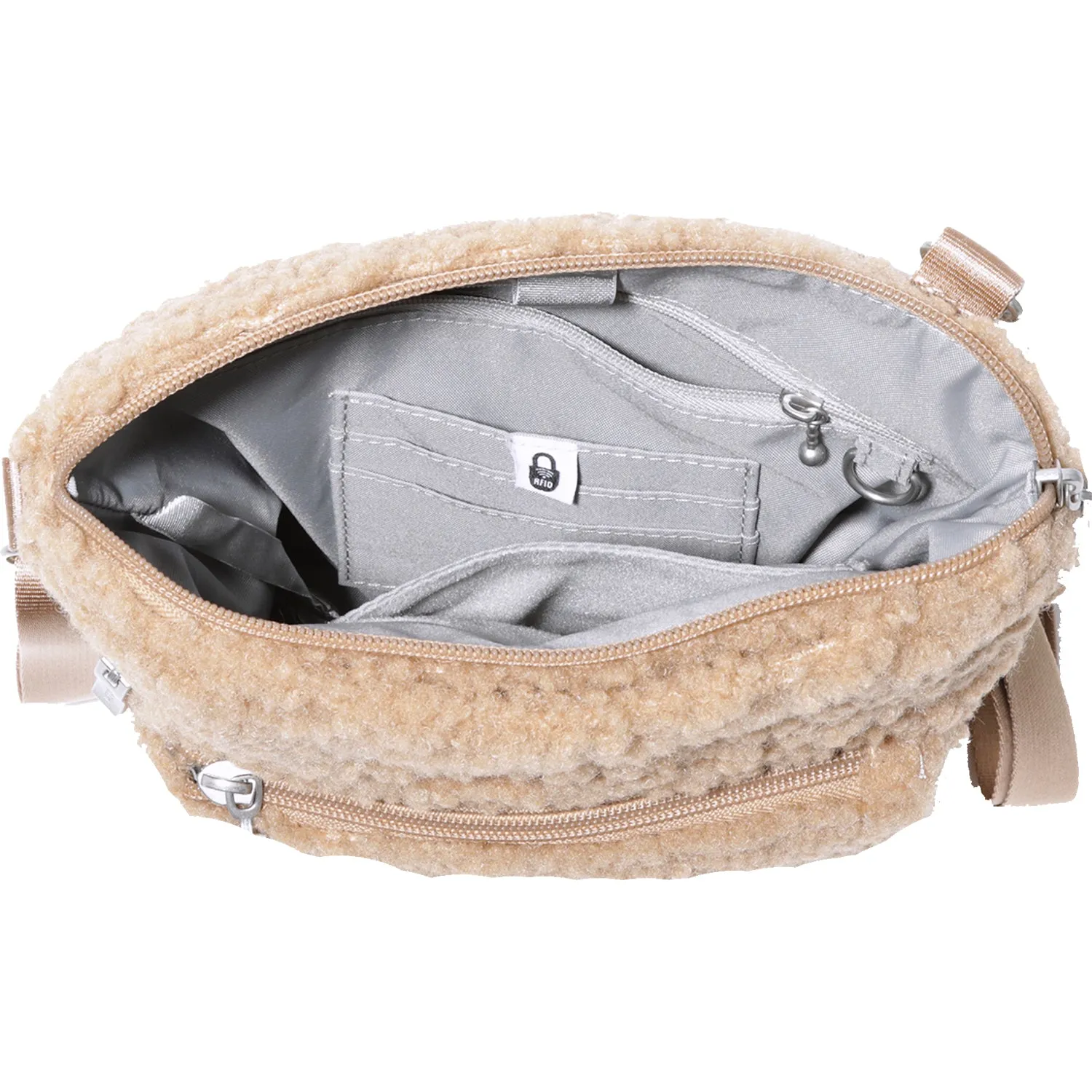 Baggallini Modern Pocket Crossbody Taupe Faux Shearling