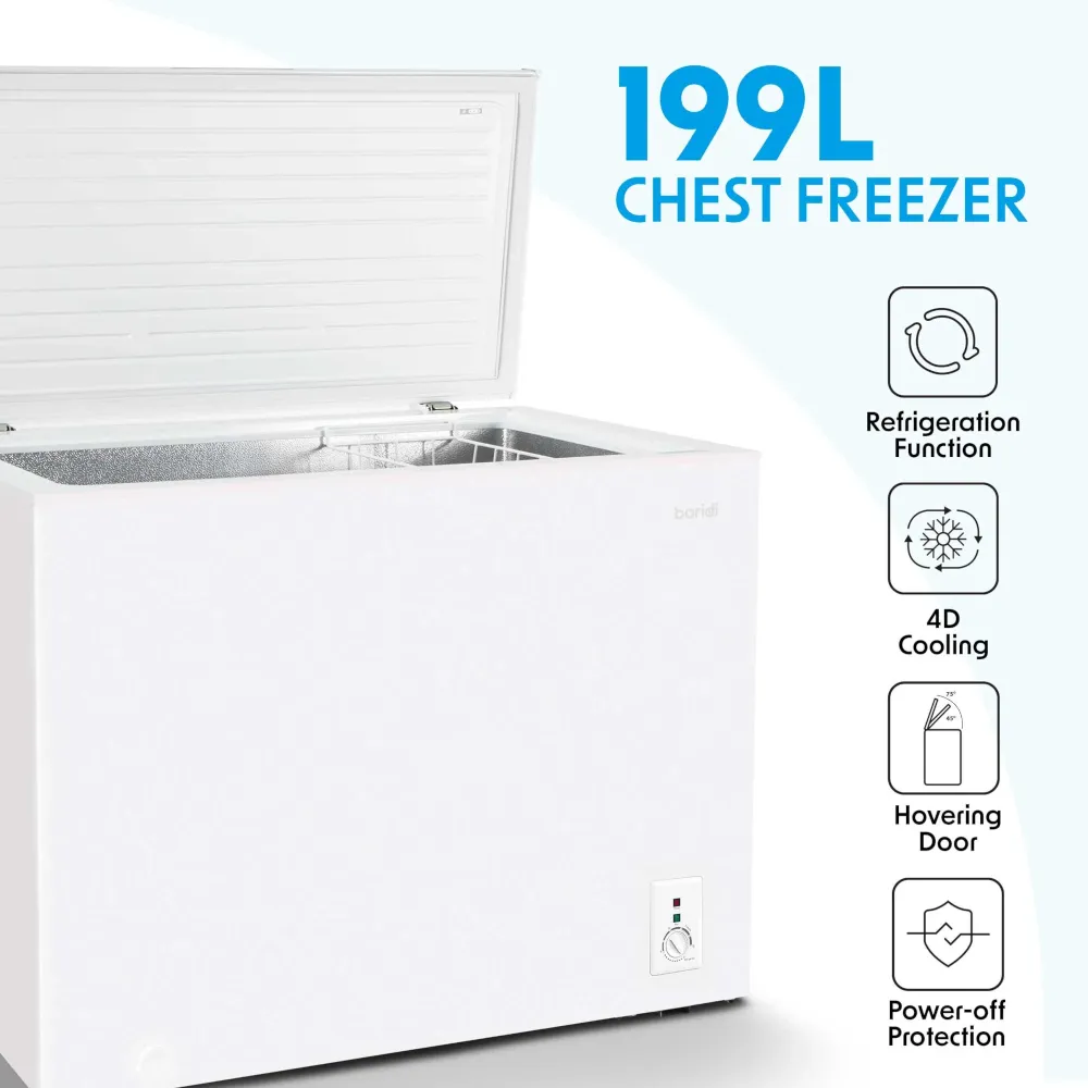 Baridi Freestanding Chest Freezer 199L with Thermostat - White - B