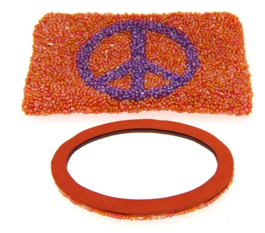 Beaded Cosmetic Bag & Mirror, Peace Sign
