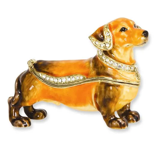 Bejeweled Enameled & Crystal Dachshund Trinket Box