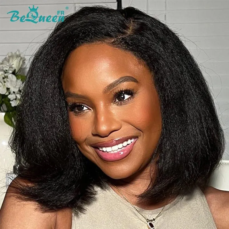 BeQueen “Nadia” Perruque Bob Bords Bouclés Kinky Straight avec Lace Closure 4x4