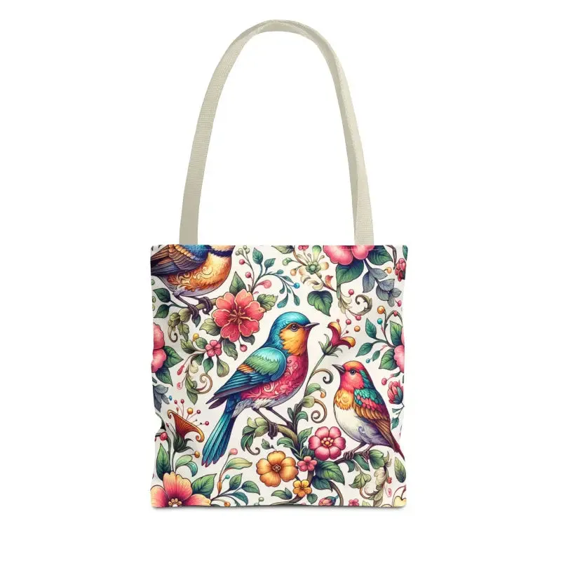 Birds and Flowers Tote Bag with Black Cotton Handles