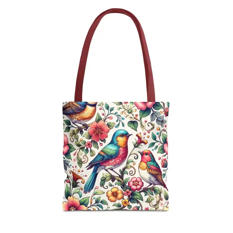 Birds and Flowers Tote Bag with Black Cotton Handles