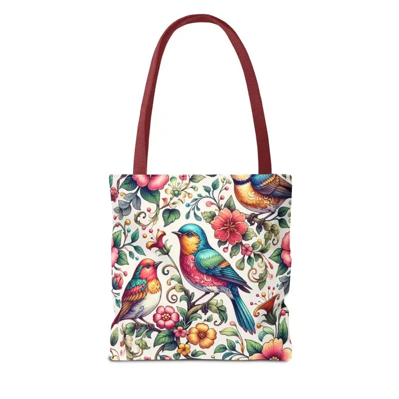 Birds and Flowers Tote Bag with Black Cotton Handles
