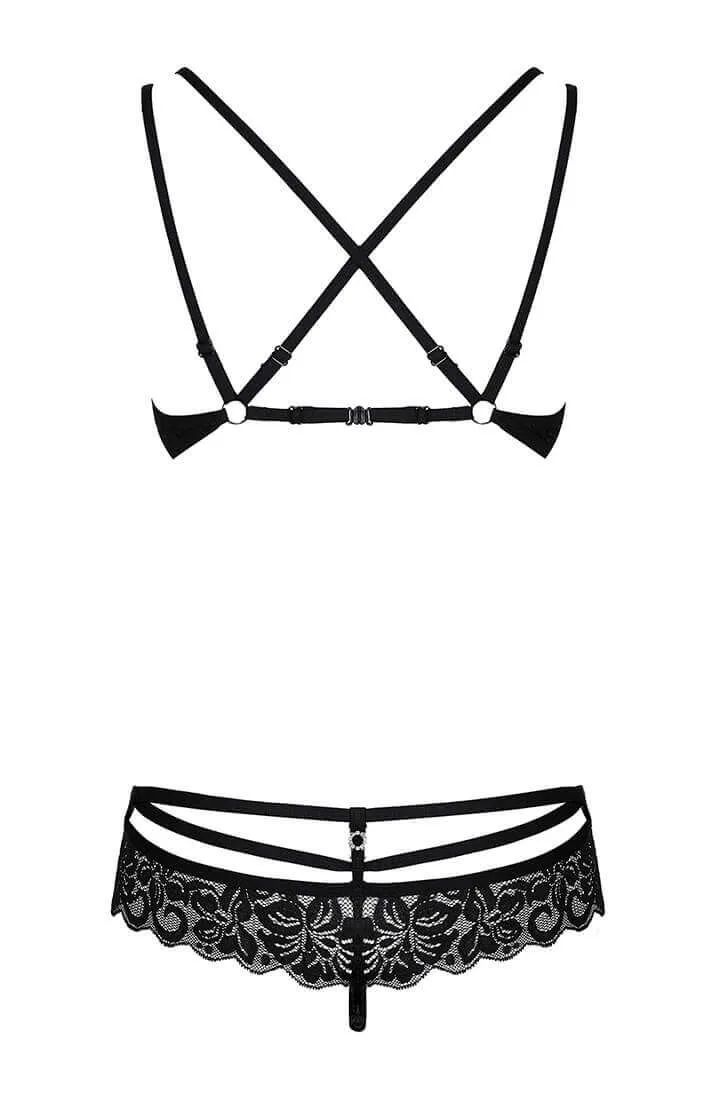Black cage-strap lace bra & panty set - Choose Me