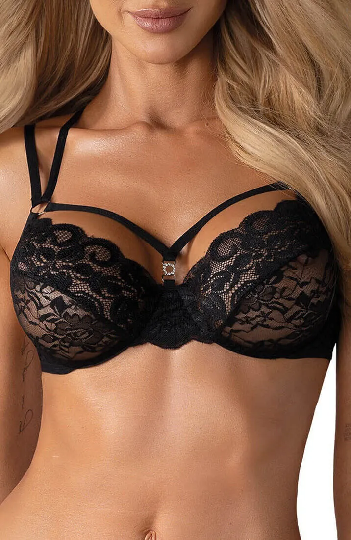 Black cage-strap lace bra & panty set - Choose Me