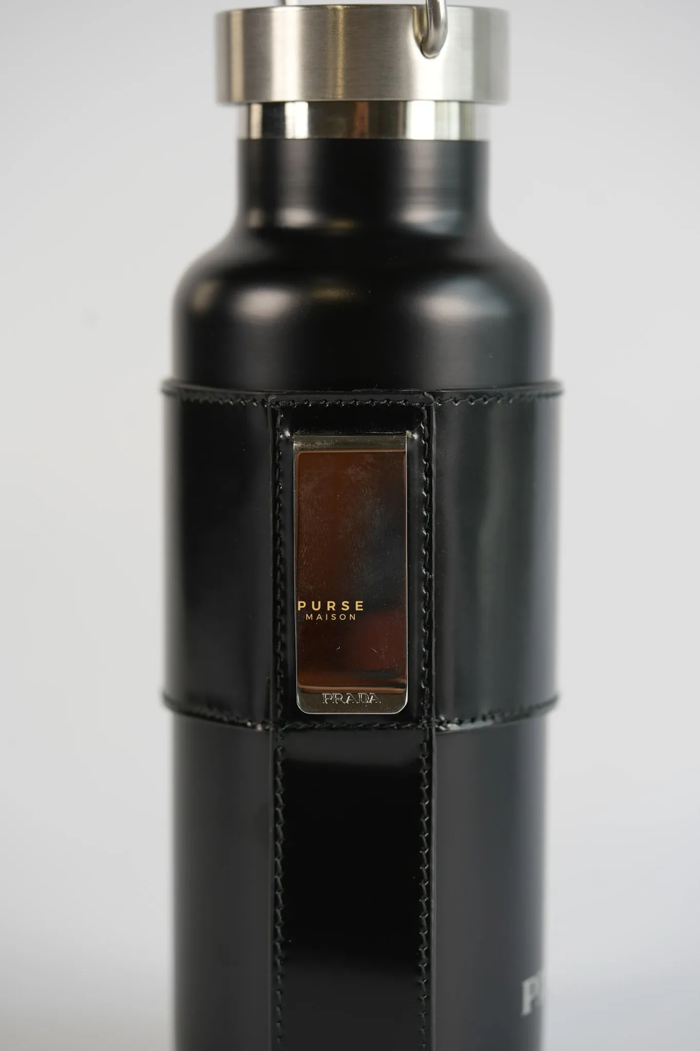Black Embossed-Printed Shopping Bag with Detachable Water Bottle