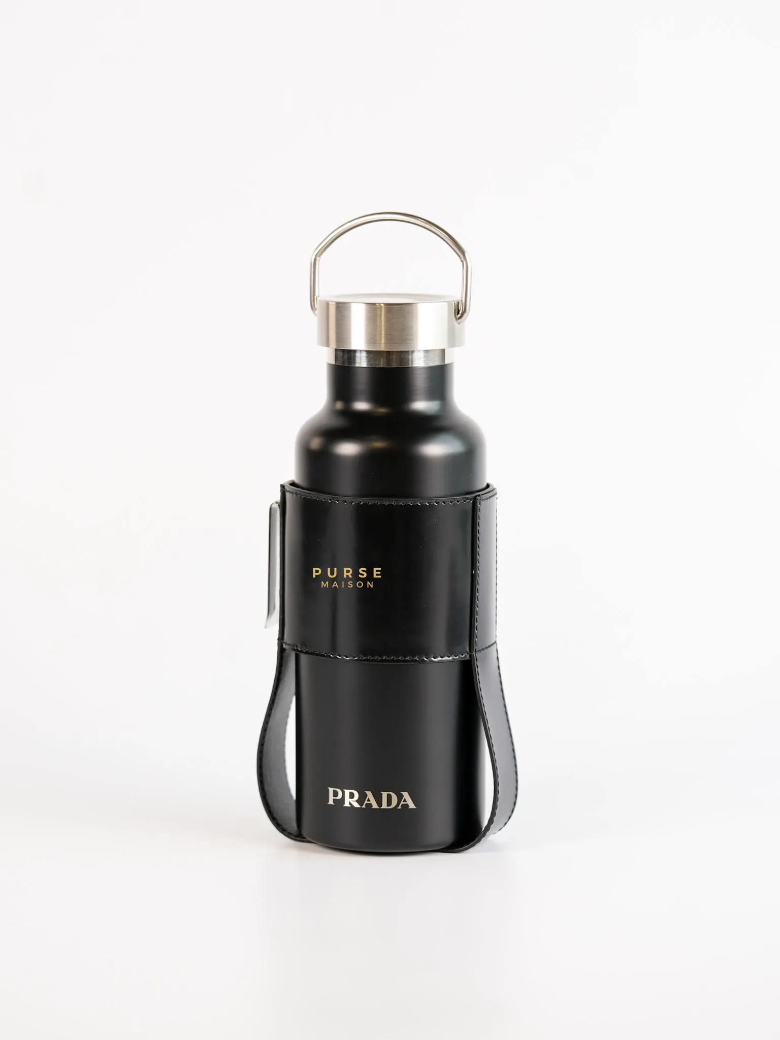 Black Embossed-Printed Shopping Bag with Detachable Water Bottle