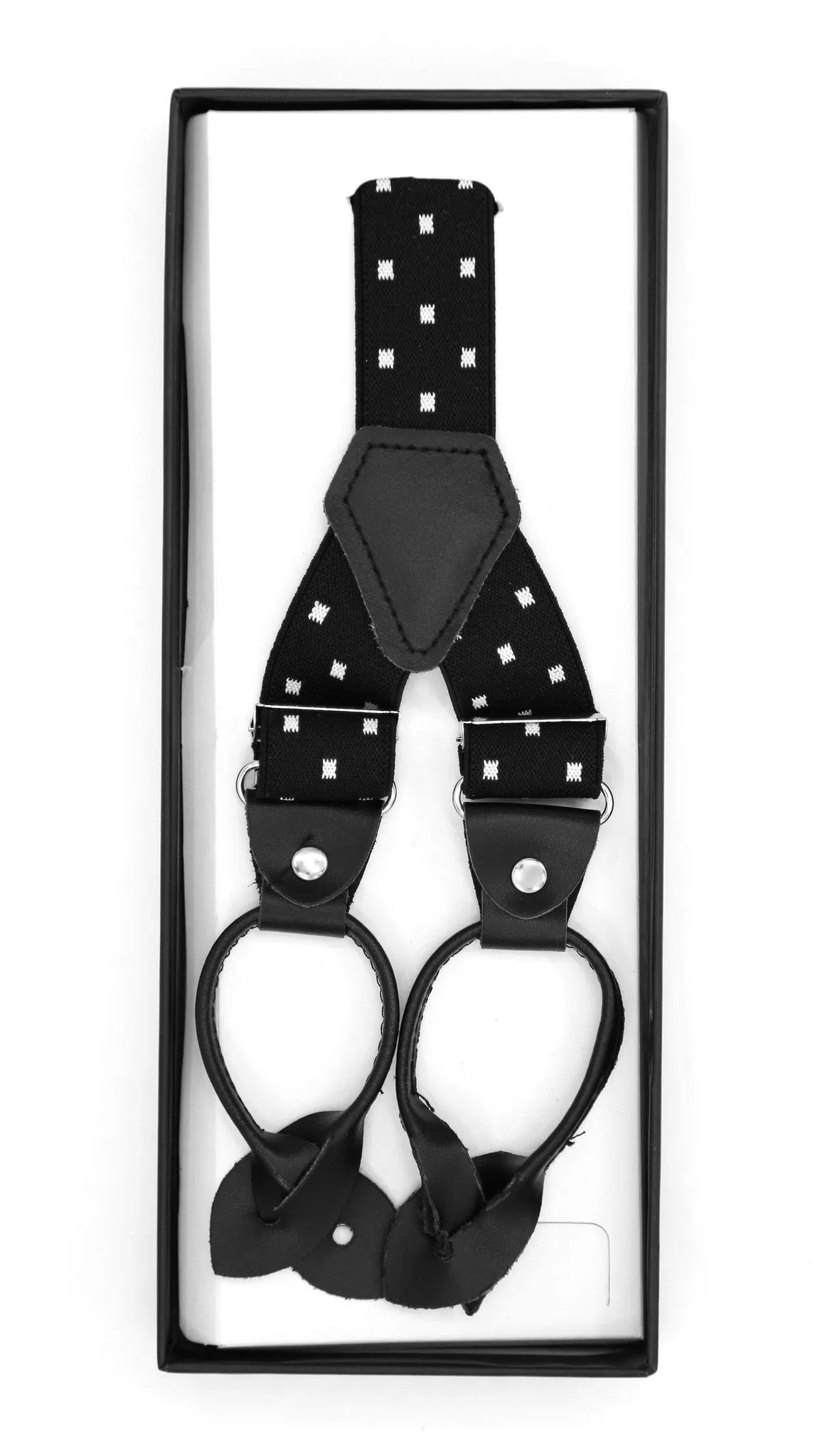 Black with White Dot Unisex Button End Suspenders