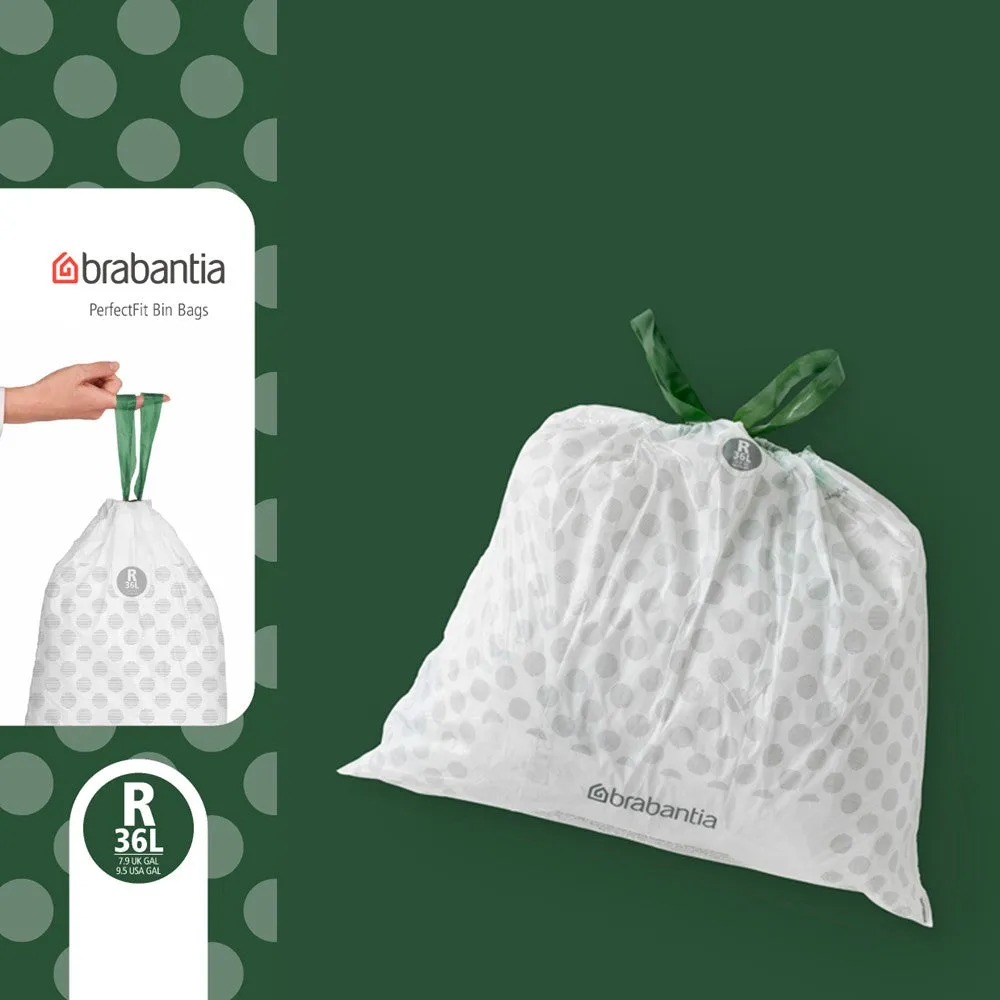 Brabantia PerfectFit Roll Pack Bin Liner Bags, R, 36 L x 10 Bags, Roll Pack